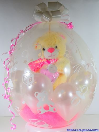 Geschenkballon "Pink-Teddy mit Schal"